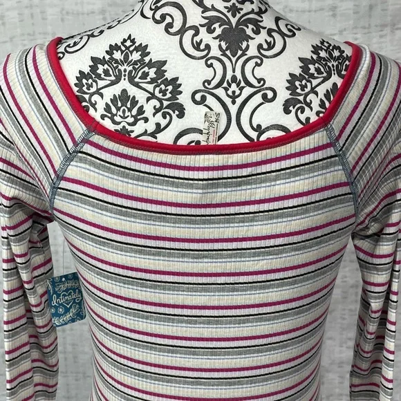 NWT Large Free People Put A Stripe On It Thong Bodysuit Vneck Long Sleeves - Picture 9 of 15